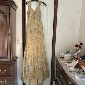 Tony Bowls Gold Embellished Maxi Dress